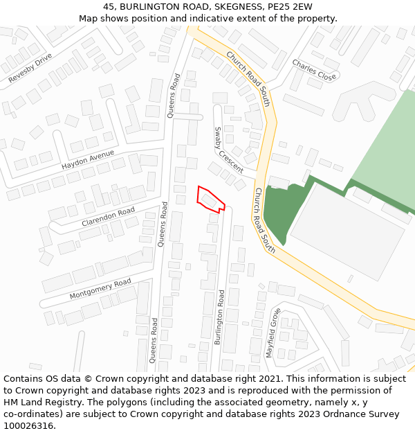 45, BURLINGTON ROAD, SKEGNESS, PE25 2EW: Location map and indicative extent of plot