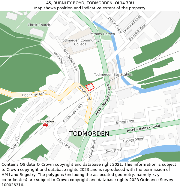 45, BURNLEY ROAD, TODMORDEN, OL14 7BU: Location map and indicative extent of plot