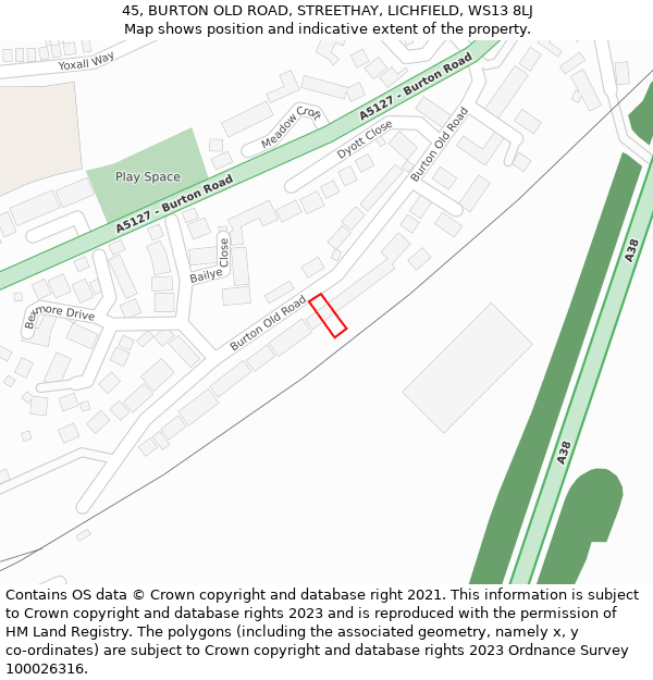 45, BURTON OLD ROAD, STREETHAY, LICHFIELD, WS13 8LJ: Location map and indicative extent of plot