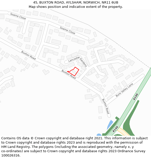 45, BUXTON ROAD, AYLSHAM, NORWICH, NR11 6UB: Location map and indicative extent of plot
