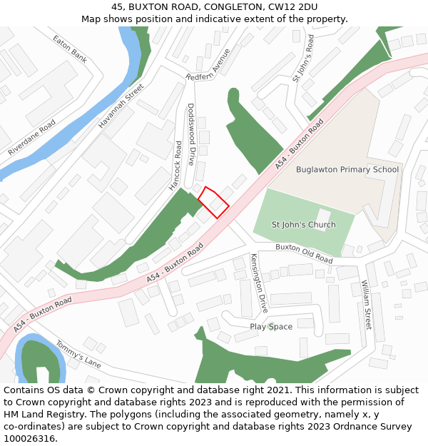 45, BUXTON ROAD, CONGLETON, CW12 2DU: Location map and indicative extent of plot