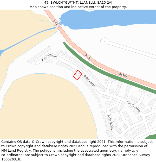 45, BWLCHYGWYNT, LLANELLI, SA15 2AJ: Location map and indicative extent of plot