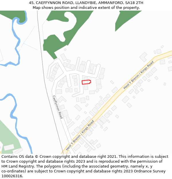 45, CAEFFYNNON ROAD, LLANDYBIE, AMMANFORD, SA18 2TH: Location map and indicative extent of plot