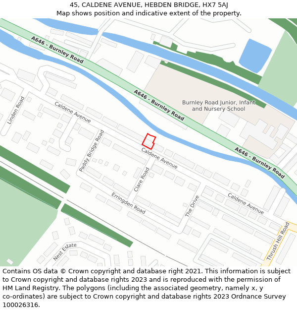 45, CALDENE AVENUE, HEBDEN BRIDGE, HX7 5AJ: Location map and indicative extent of plot