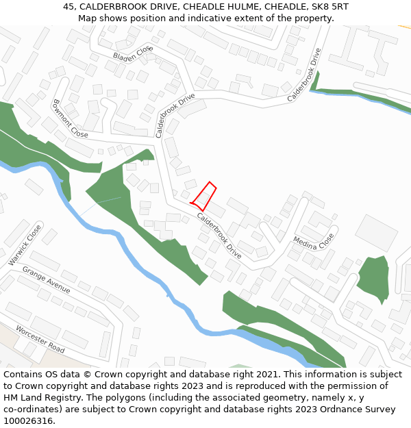 45, CALDERBROOK DRIVE, CHEADLE HULME, CHEADLE, SK8 5RT: Location map and indicative extent of plot