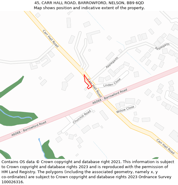 45, CARR HALL ROAD, BARROWFORD, NELSON, BB9 6QD: Location map and indicative extent of plot