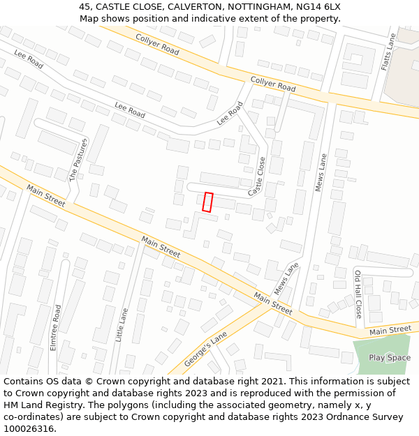 45, CASTLE CLOSE, CALVERTON, NOTTINGHAM, NG14 6LX: Location map and indicative extent of plot