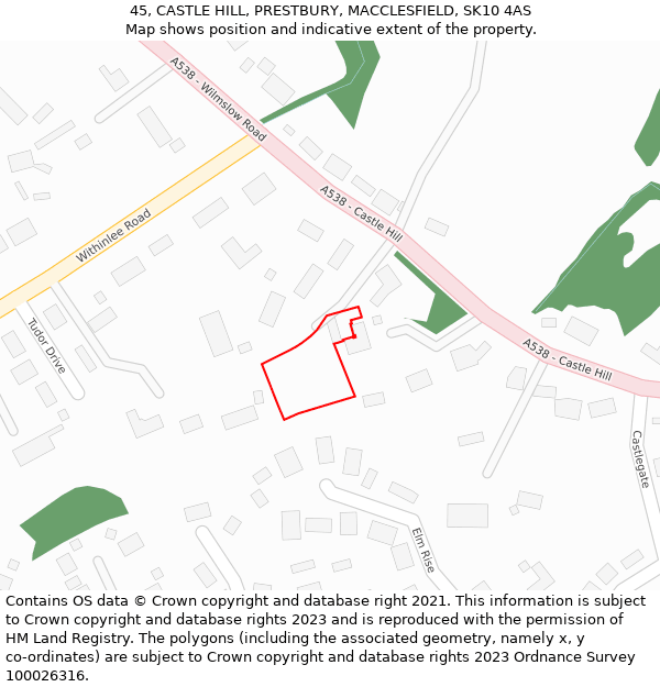 45, CASTLE HILL, PRESTBURY, MACCLESFIELD, SK10 4AS: Location map and indicative extent of plot