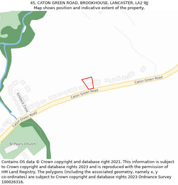 45, CATON GREEN ROAD, BROOKHOUSE, LANCASTER, LA2 9JJ: Location map and indicative extent of plot