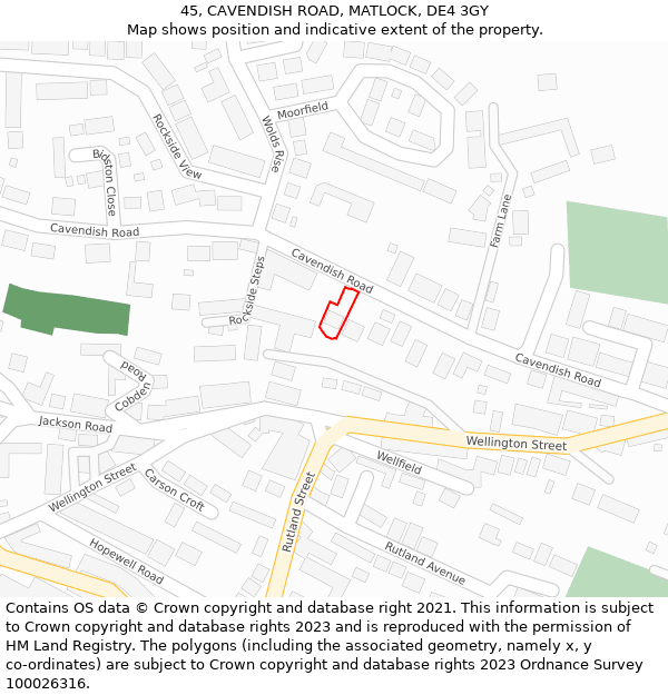 45, CAVENDISH ROAD, MATLOCK, DE4 3GY: Location map and indicative extent of plot