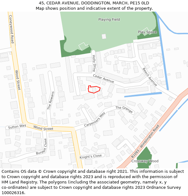 45, CEDAR AVENUE, DODDINGTON, MARCH, PE15 0LD: Location map and indicative extent of plot