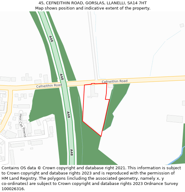 45, CEFNEITHIN ROAD, GORSLAS, LLANELLI, SA14 7HT: Location map and indicative extent of plot