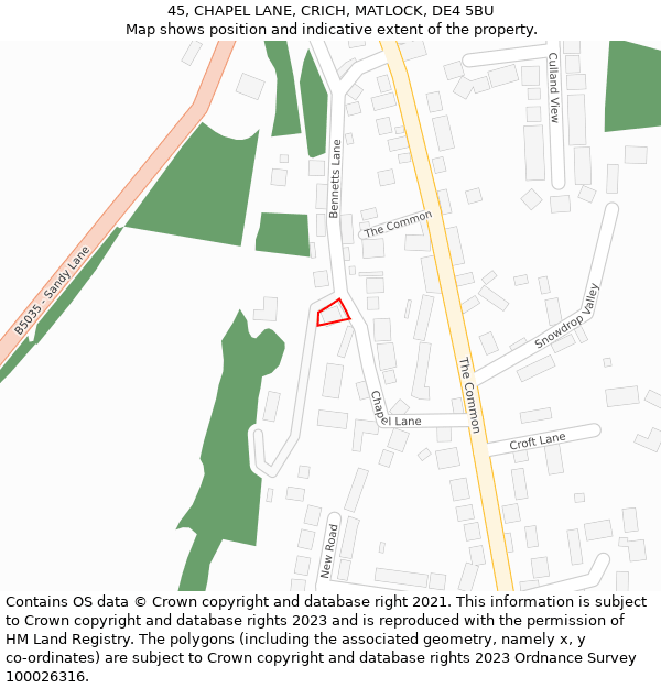 45, CHAPEL LANE, CRICH, MATLOCK, DE4 5BU: Location map and indicative extent of plot