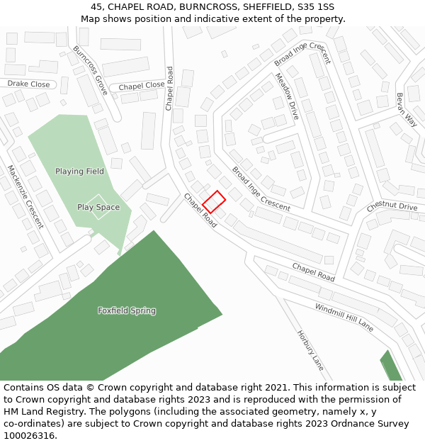 45, CHAPEL ROAD, BURNCROSS, SHEFFIELD, S35 1SS: Location map and indicative extent of plot