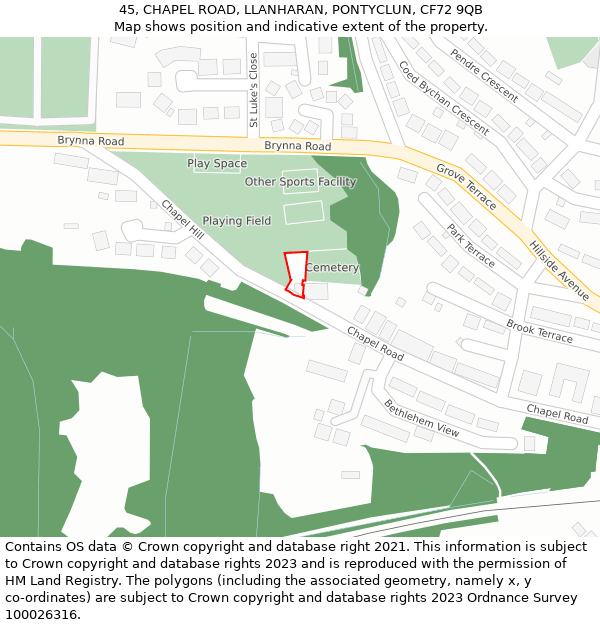45, CHAPEL ROAD, LLANHARAN, PONTYCLUN, CF72 9QB: Location map and indicative extent of plot