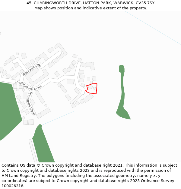 45, CHARINGWORTH DRIVE, HATTON PARK, WARWICK, CV35 7SY: Location map and indicative extent of plot