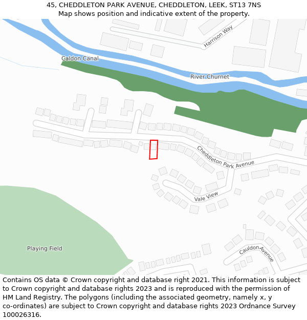 45, CHEDDLETON PARK AVENUE, CHEDDLETON, LEEK, ST13 7NS: Location map and indicative extent of plot