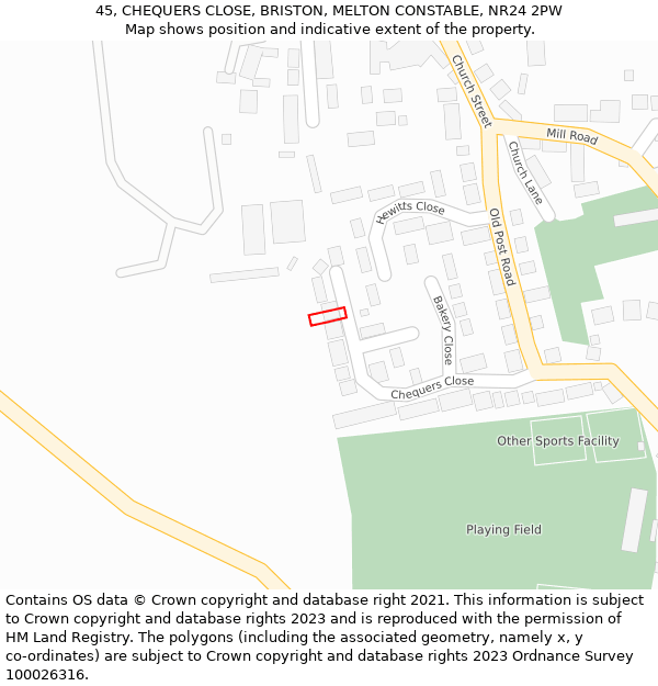 45, CHEQUERS CLOSE, BRISTON, MELTON CONSTABLE, NR24 2PW: Location map and indicative extent of plot