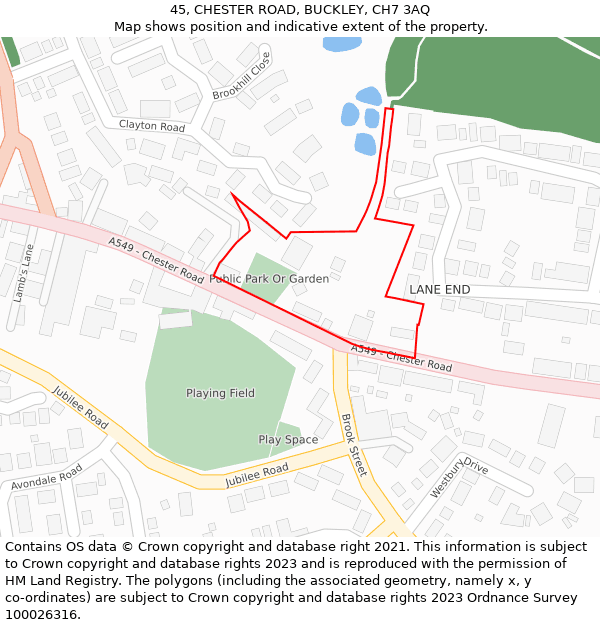 45, CHESTER ROAD, BUCKLEY, CH7 3AQ: Location map and indicative extent of plot