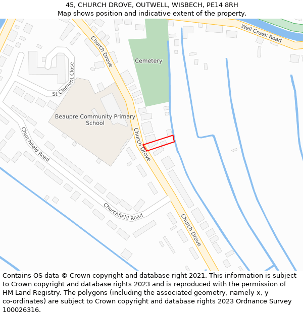 45, CHURCH DROVE, OUTWELL, WISBECH, PE14 8RH: Location map and indicative extent of plot