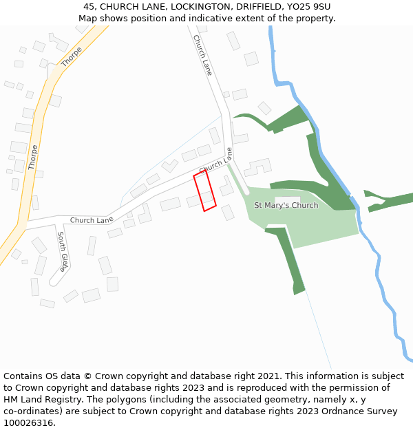 45, CHURCH LANE, LOCKINGTON, DRIFFIELD, YO25 9SU: Location map and indicative extent of plot