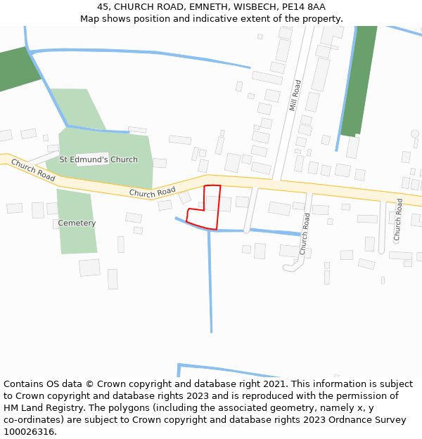 45, CHURCH ROAD, EMNETH, WISBECH, PE14 8AA: Location map and indicative extent of plot