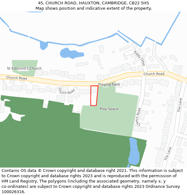 45, CHURCH ROAD, HAUXTON, CAMBRIDGE, CB22 5HS: Location map and indicative extent of plot