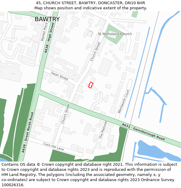 45, CHURCH STREET, BAWTRY, DONCASTER, DN10 6HR: Location map and indicative extent of plot