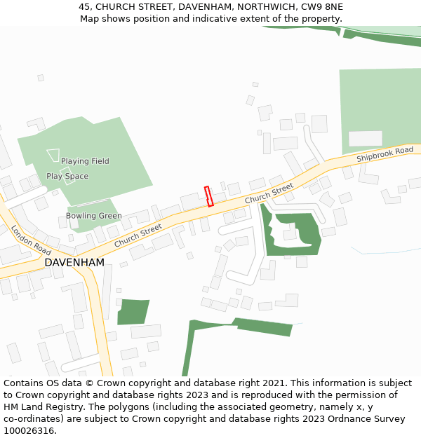 45, CHURCH STREET, DAVENHAM, NORTHWICH, CW9 8NE: Location map and indicative extent of plot