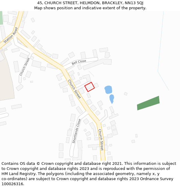 45, CHURCH STREET, HELMDON, BRACKLEY, NN13 5QJ: Location map and indicative extent of plot