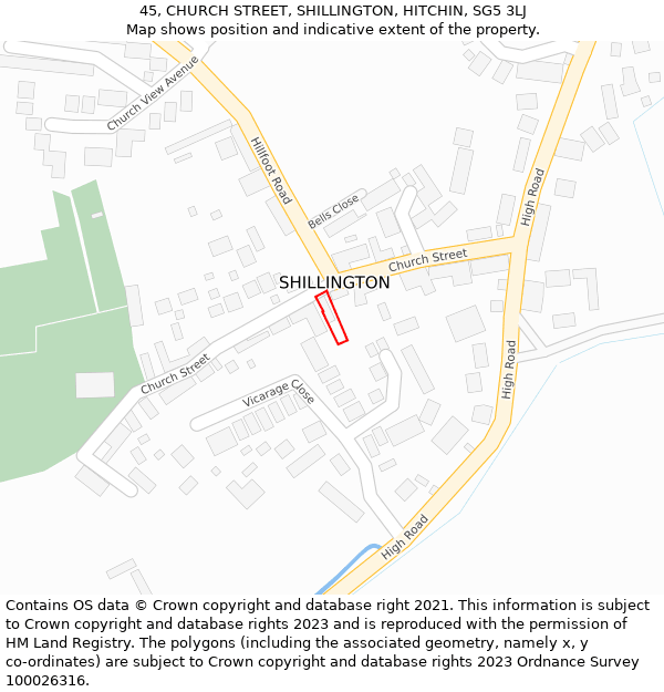45, CHURCH STREET, SHILLINGTON, HITCHIN, SG5 3LJ: Location map and indicative extent of plot