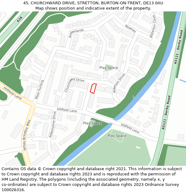 45, CHURCHWARD DRIVE, STRETTON, BURTON-ON-TRENT, DE13 0AU: Location map and indicative extent of plot