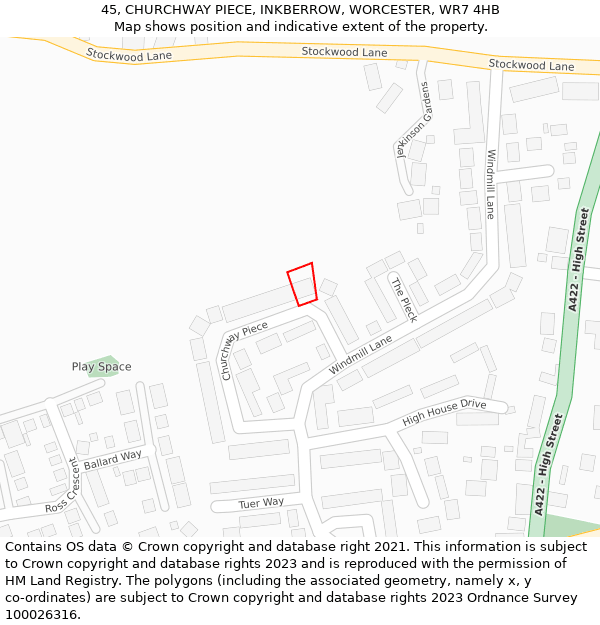 45, CHURCHWAY PIECE, INKBERROW, WORCESTER, WR7 4HB: Location map and indicative extent of plot