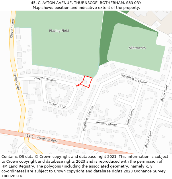 45, CLAYTON AVENUE, THURNSCOE, ROTHERHAM, S63 0RY: Location map and indicative extent of plot