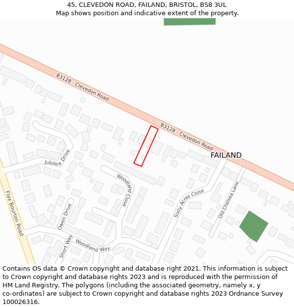 45, CLEVEDON ROAD, FAILAND, BRISTOL, BS8 3UL: Location map and indicative extent of plot