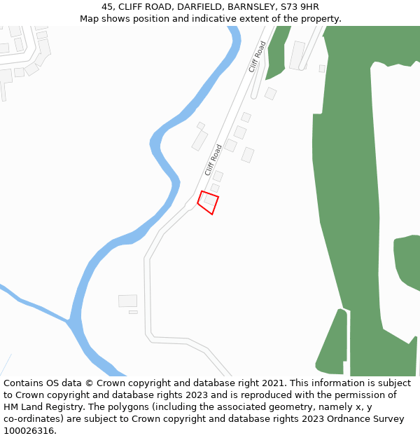 45, CLIFF ROAD, DARFIELD, BARNSLEY, S73 9HR: Location map and indicative extent of plot