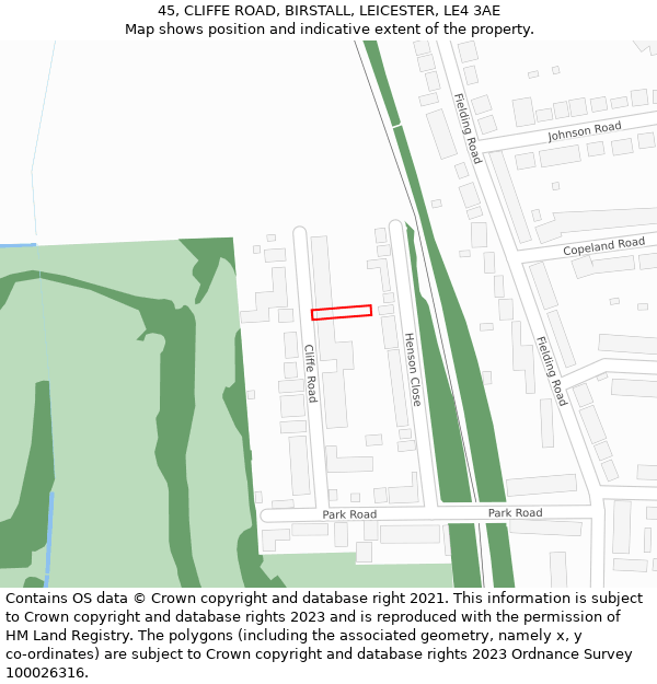 45, CLIFFE ROAD, BIRSTALL, LEICESTER, LE4 3AE: Location map and indicative extent of plot