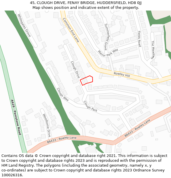 45, CLOUGH DRIVE, FENAY BRIDGE, HUDDERSFIELD, HD8 0JJ: Location map and indicative extent of plot