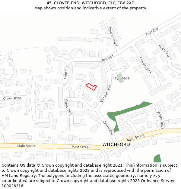 45, CLOVER END, WITCHFORD, ELY, CB6 2XD: Location map and indicative extent of plot