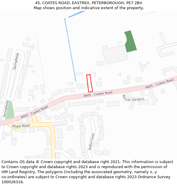 45, COATES ROAD, EASTREA, PETERBOROUGH, PE7 2BA: Location map and indicative extent of plot