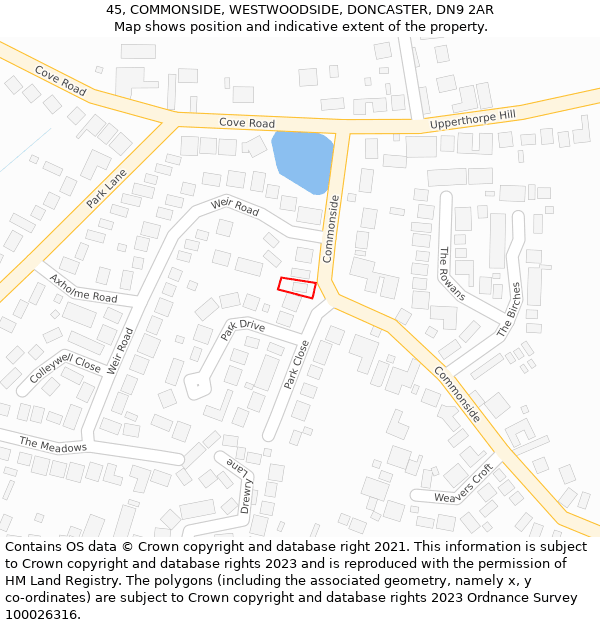 45, COMMONSIDE, WESTWOODSIDE, DONCASTER, DN9 2AR: Location map and indicative extent of plot