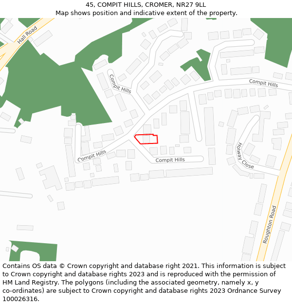 45, COMPIT HILLS, CROMER, NR27 9LL: Location map and indicative extent of plot