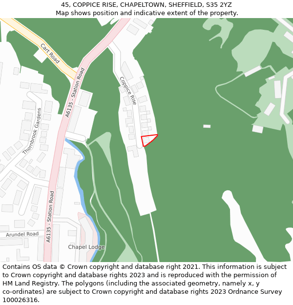 45, COPPICE RISE, CHAPELTOWN, SHEFFIELD, S35 2YZ: Location map and indicative extent of plot