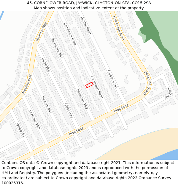 45, CORNFLOWER ROAD, JAYWICK, CLACTON-ON-SEA, CO15 2SA: Location map and indicative extent of plot