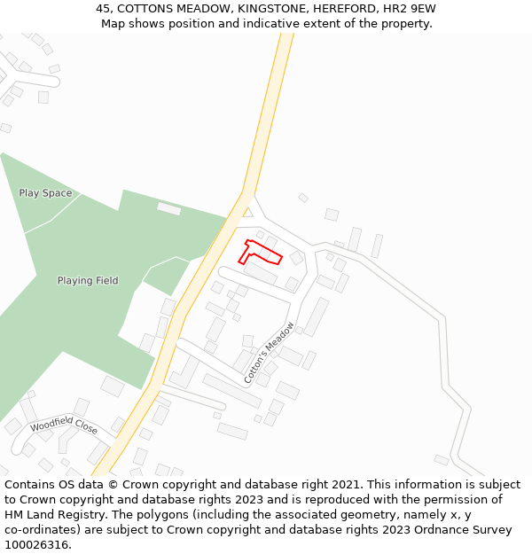 45, COTTONS MEADOW, KINGSTONE, HEREFORD, HR2 9EW: Location map and indicative extent of plot