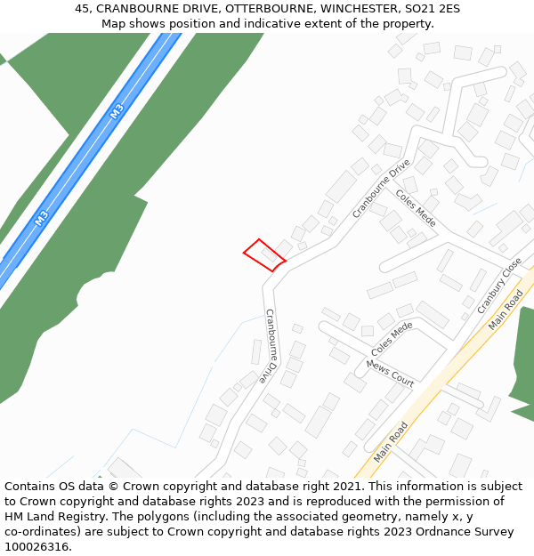 45, CRANBOURNE DRIVE, OTTERBOURNE, WINCHESTER, SO21 2ES: Location map and indicative extent of plot