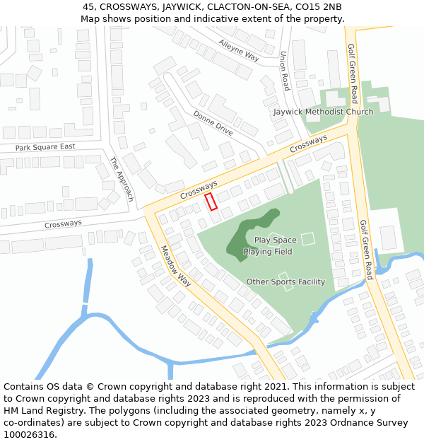 45, CROSSWAYS, JAYWICK, CLACTON-ON-SEA, CO15 2NB: Location map and indicative extent of plot