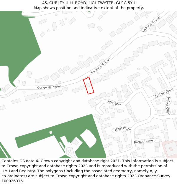45, CURLEY HILL ROAD, LIGHTWATER, GU18 5YH: Location map and indicative extent of plot