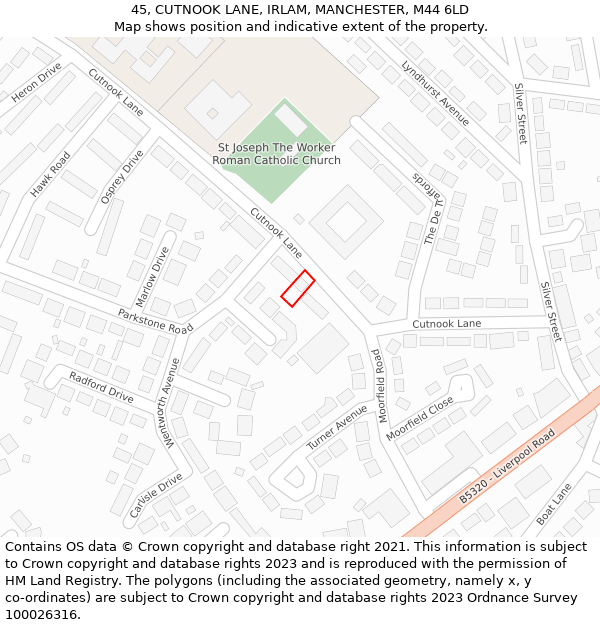 45, CUTNOOK LANE, IRLAM, MANCHESTER, M44 6LD: Location map and indicative extent of plot