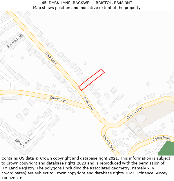 45, DARK LANE, BACKWELL, BRISTOL, BS48 3NT: Location map and indicative extent of plot